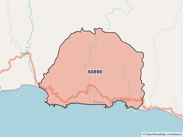 Mapa del código postal 60890, Aquila, Michoacán de Ocampo