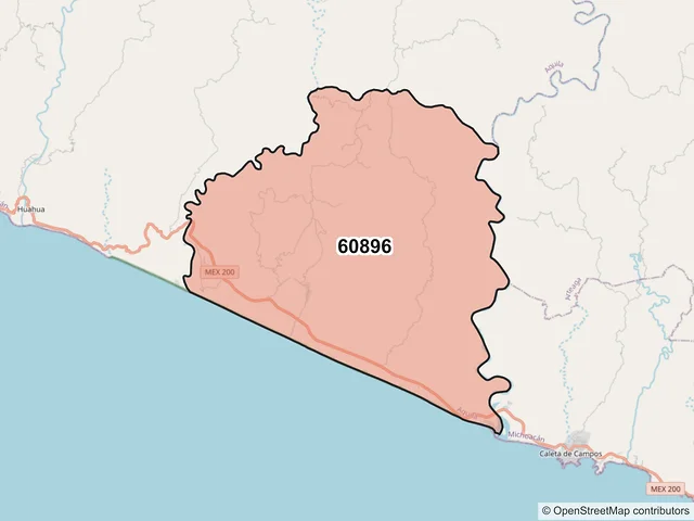 Mapa del código postal 60896, Aquila, Michoacán de Ocampo