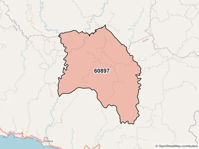 Mapa del código postal 60897, Aquila, Michoacán de Ocampo