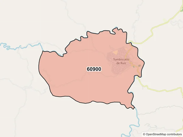 Mapa del código postal 60900, Tumbiscatío, Michoacán de Ocampo