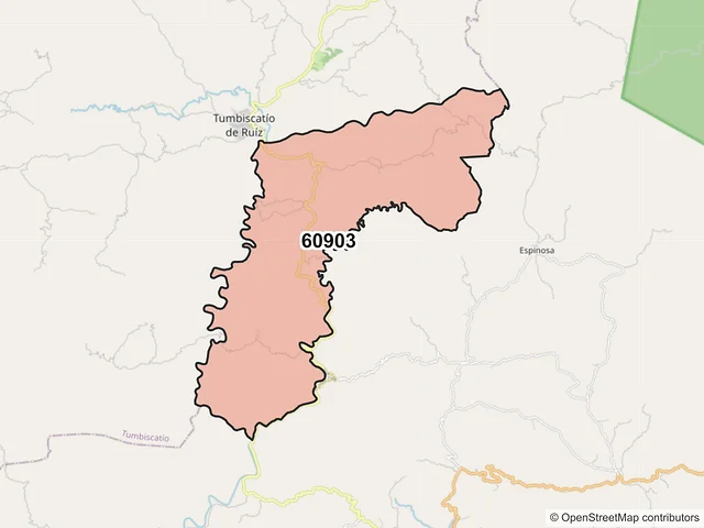 Mapa del código postal 60903, Tumbiscatío, Michoacán de Ocampo