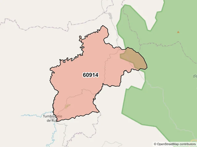 Mapa del código postal 60914, Tumbiscatío, Michoacán de Ocampo