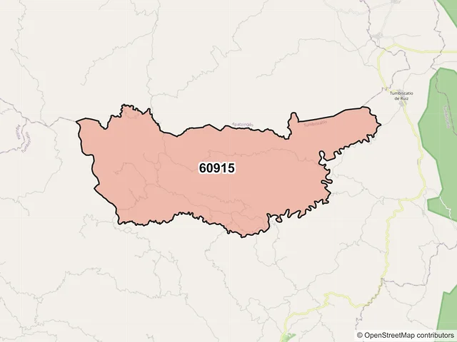 Mapa del código postal 60915, Tumbiscatío, Michoacán de Ocampo
