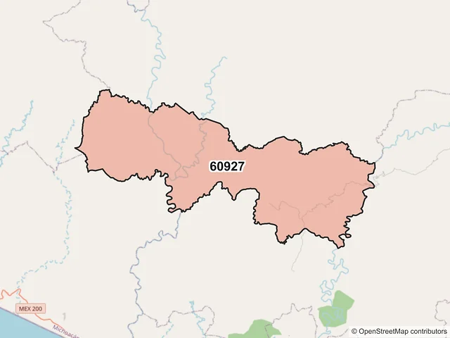 Mapa del código postal 60927, Arteaga, Michoacán de Ocampo