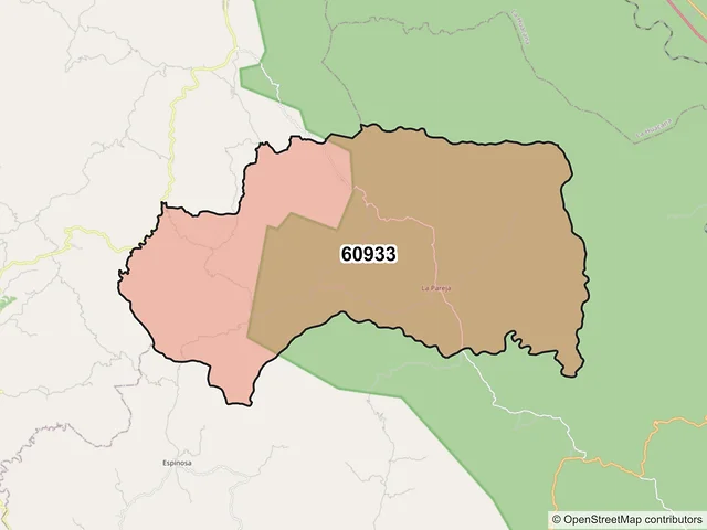 Mapa del código postal 60933, Arteaga, Michoacán de Ocampo