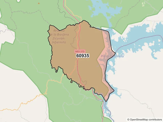 Mapa del código postal 60935, Arteaga, Michoacán de Ocampo