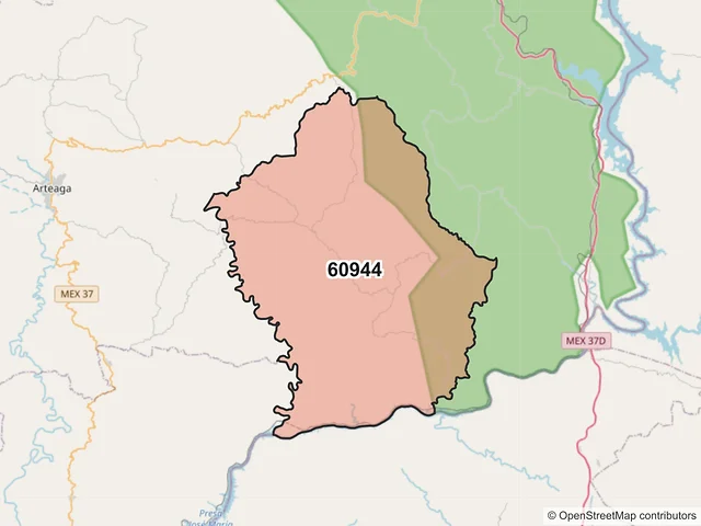 Mapa del código postal 60944, Arteaga, Michoacán de Ocampo