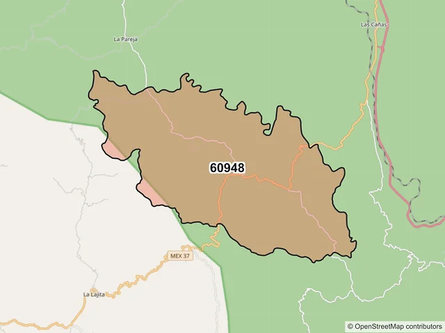 Mapa del código postal 60948, Arteaga, Michoacán de Ocampo