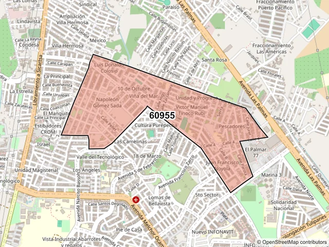 Mapa del código postal 60955, Lázaro Cárdenas, Michoacán de Ocampo