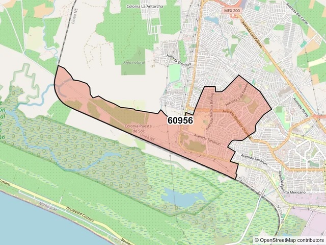 Mapa del código postal 60956, Lázaro Cárdenas, Michoacán de Ocampo