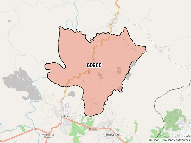 Mapa del código postal 60960, Lázaro Cárdenas, Michoacán de Ocampo