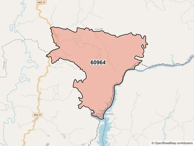 Mapa del código postal 60964, Lázaro Cárdenas, Michoacán de Ocampo