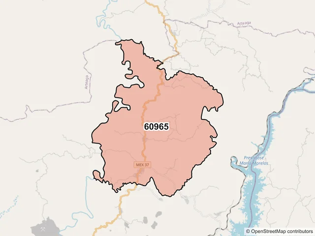Mapa del código postal 60965, Lázaro Cárdenas, Michoacán de Ocampo