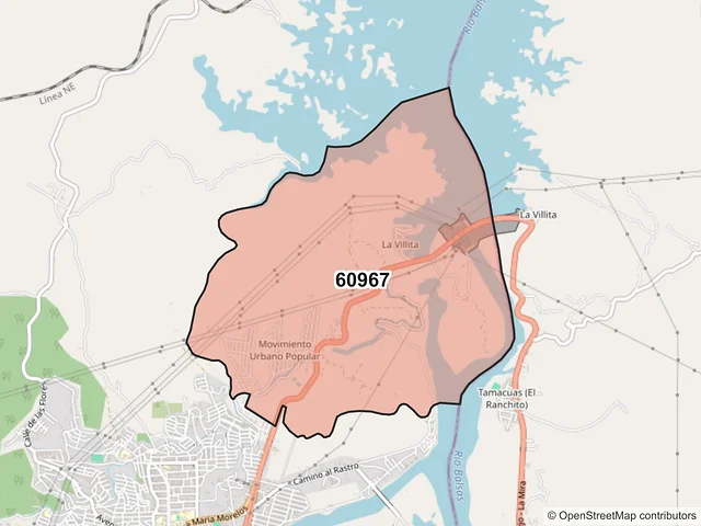 Mapa del código postal 60967, Lázaro Cárdenas, Michoacán de Ocampo