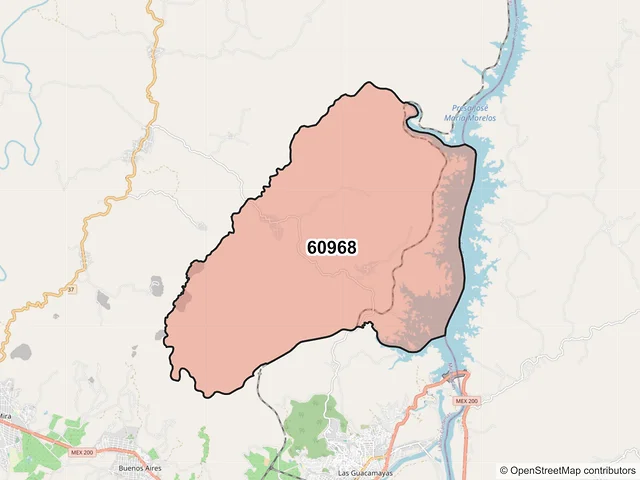 Mapa del código postal 60968, Lázaro Cárdenas, Michoacán de Ocampo