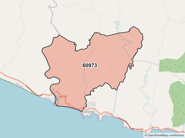 Mapa del código postal 60973, Lázaro Cárdenas, Michoacán de Ocampo