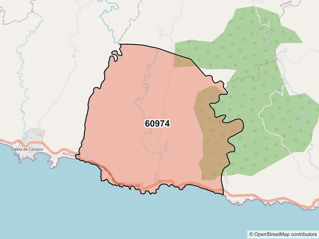 Mapa del código postal 60974, Lázaro Cárdenas, Michoacán de Ocampo