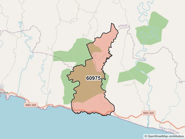 Mapa del código postal 60975, Lázaro Cárdenas, Michoacán de Ocampo