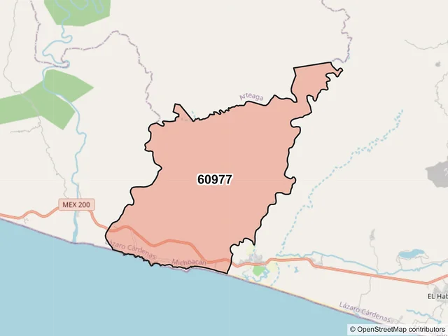 Mapa del código postal 60977, Lázaro Cárdenas, Michoacán de Ocampo