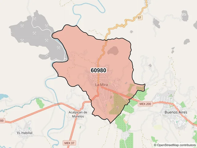 Mapa del código postal 60980, Lázaro Cárdenas, Michoacán de Ocampo