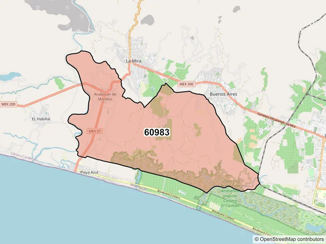 Mapa del código postal 60983, Lázaro Cárdenas, Michoacán de Ocampo