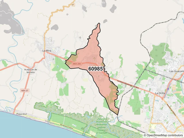 Mapa del código postal 60985, Lázaro Cárdenas, Michoacán de Ocampo