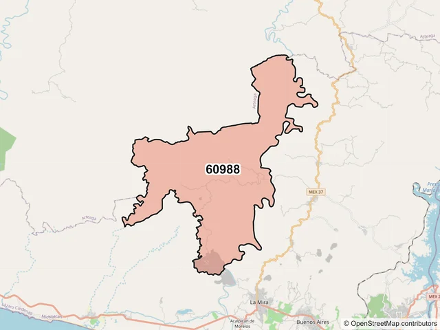 Mapa del código postal 60988, Lázaro Cárdenas, Michoacán de Ocampo