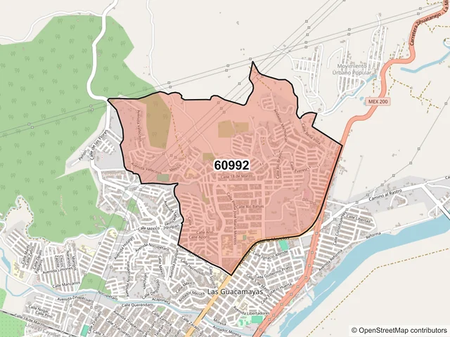 Mapa del código postal 60992, Lázaro Cárdenas, Michoacán de Ocampo