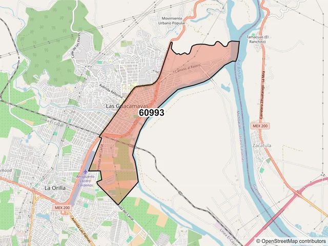Mapa del código postal 60993, Lázaro Cárdenas, Michoacán de Ocampo
