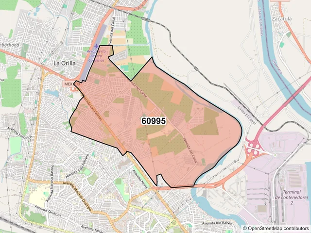 Mapa del código postal 60995, Lázaro Cárdenas, Michoacán de Ocampo