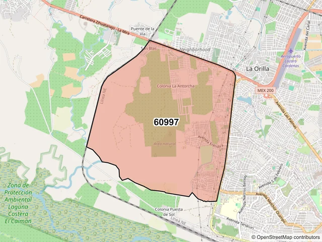 Mapa del código postal 60997, Lázaro Cárdenas, Michoacán de Ocampo