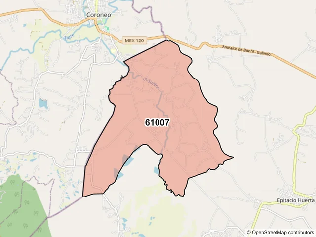 Mapa del código postal 61007, Epitacio Huerta, Michoacán de Ocampo