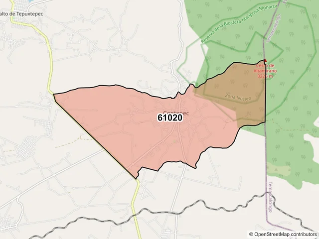 Mapa del código postal 61020, Contepec, Michoacán de Ocampo