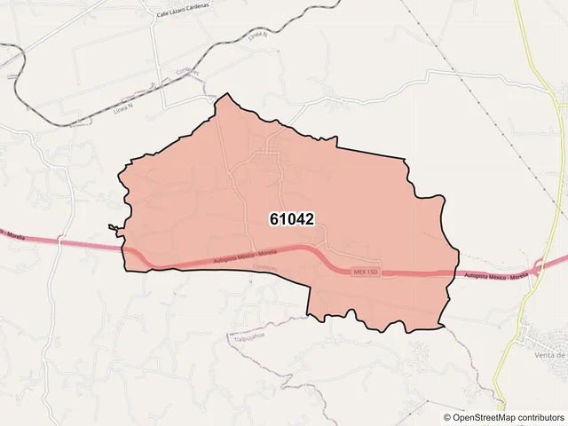 Mapa del código postal 61042, Contepec, Michoacán de Ocampo