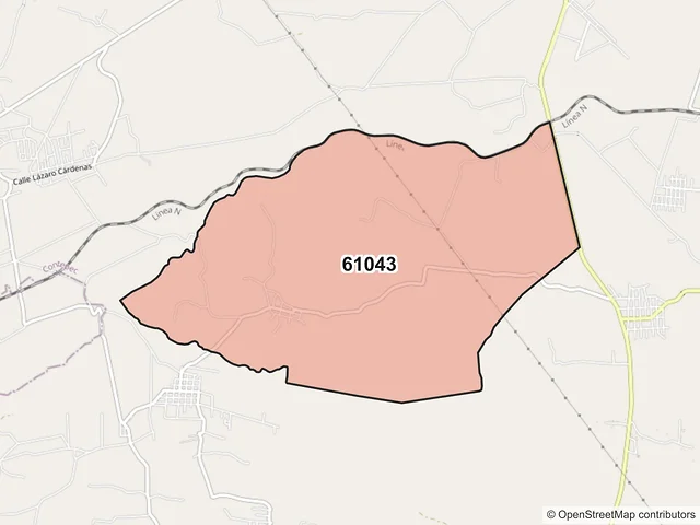 Mapa del código postal 61043, Contepec, Michoacán de Ocampo