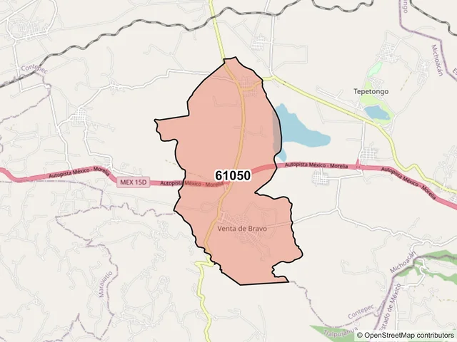 Mapa del código postal 61050, Contepec, Michoacán de Ocampo