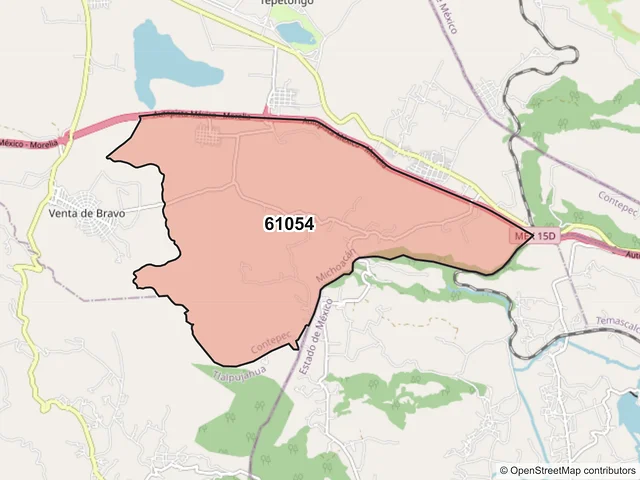 Mapa del código postal 61054, Contepec, Michoacán de Ocampo