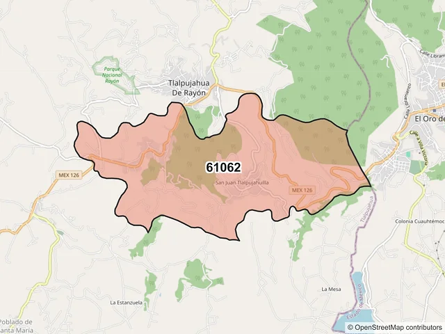 Mapa del código postal 61062, Tlalpujahua, Michoacán de Ocampo