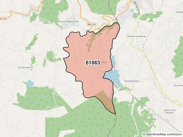 Mapa del código postal 61063, Tlalpujahua, Michoacán de Ocampo
