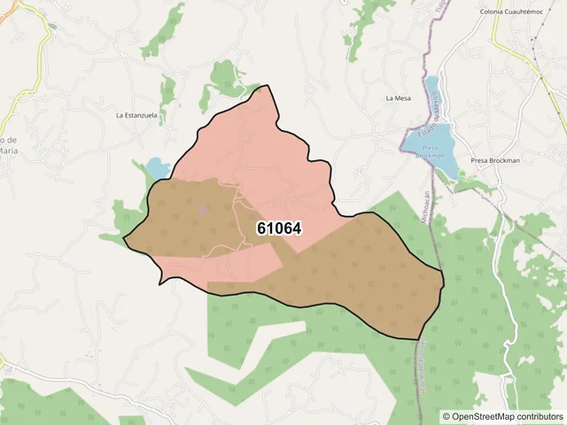 Mapa del código postal 61064, Tlalpujahua, Michoacán de Ocampo