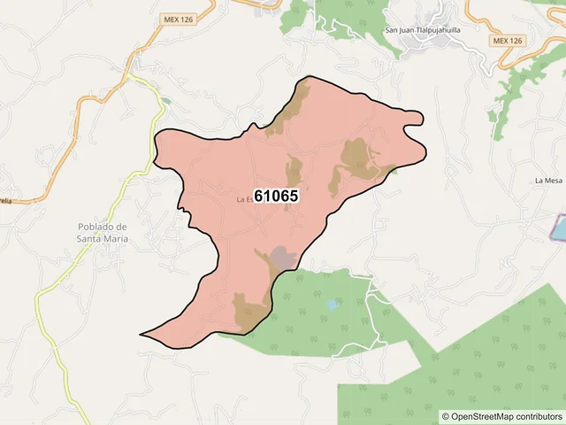 Mapa del código postal 61065, Tlalpujahua, Michoacán de Ocampo