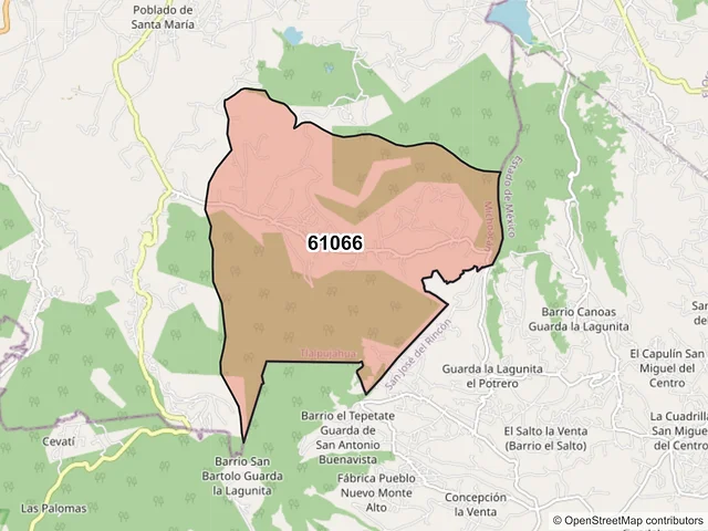 Mapa del código postal 61066, Tlalpujahua, Michoacán de Ocampo