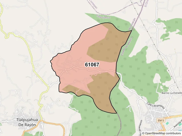 Mapa del código postal 61067, Tlalpujahua, Michoacán de Ocampo