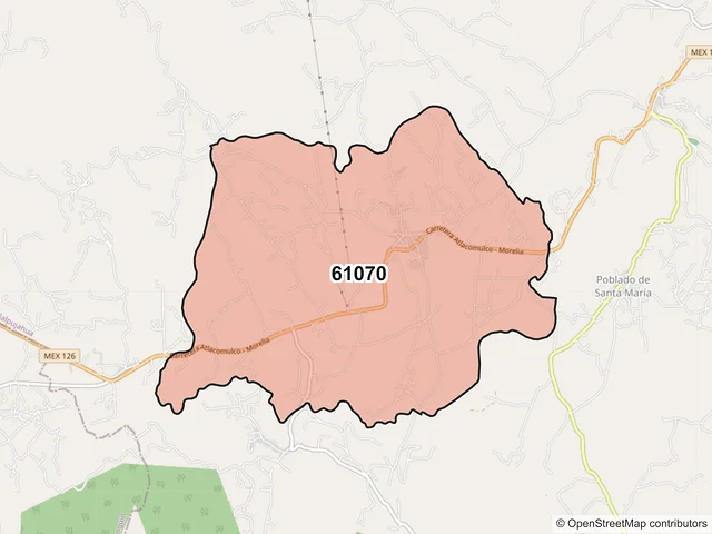 Mapa del código postal 61070, Tlalpujahua, Michoacán de Ocampo