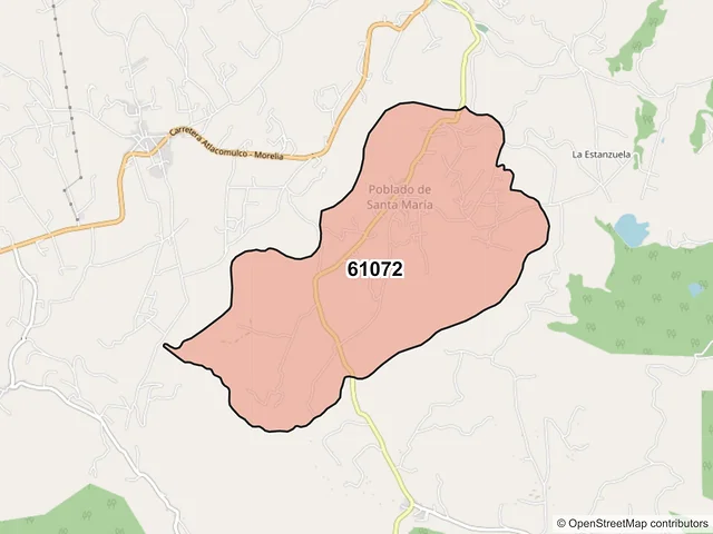 Mapa del código postal 61072, Tlalpujahua, Michoacán de Ocampo