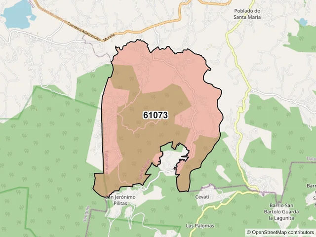 Mapa del código postal 61073, Tlalpujahua, Michoacán de Ocampo