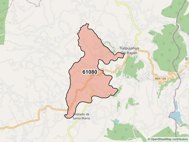 Mapa del código postal 61080, Tlalpujahua, Michoacán de Ocampo