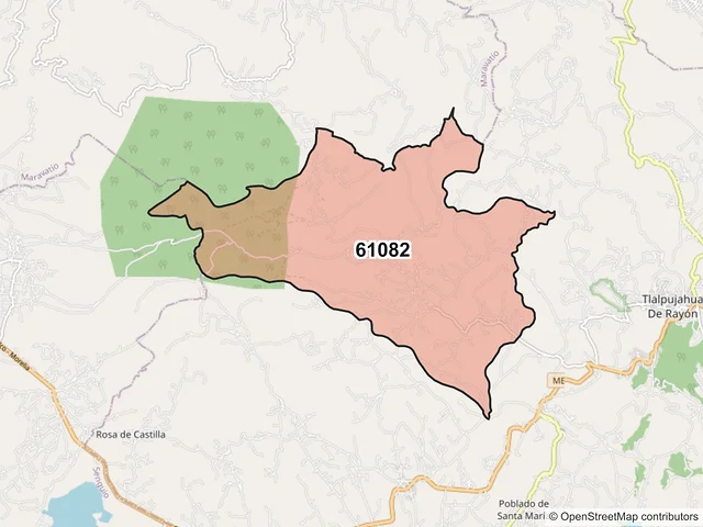 Mapa del código postal 61082, Tlalpujahua, Michoacán de Ocampo