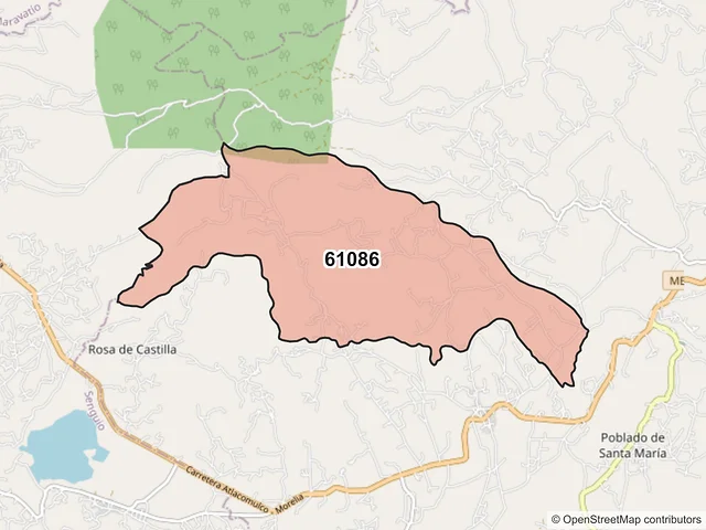 Mapa del código postal 61086, Tlalpujahua, Michoacán de Ocampo