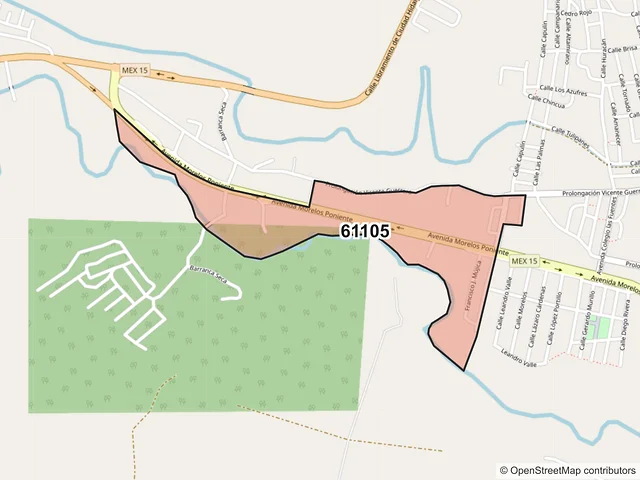 Mapa del código postal 61105, Hidalgo, Michoacán de Ocampo